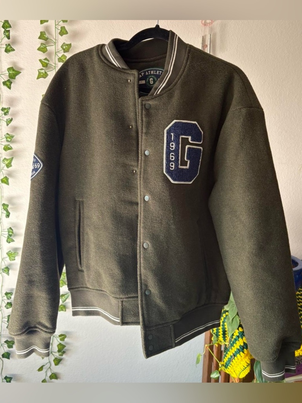 GAP Olive Green Men's Pea Coat with Athletic Patch